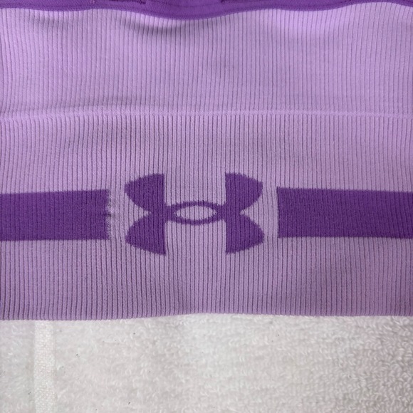 Under Armour Womens Sports Bra Large Lavender Seamless Low Long Racerback Gym - Picture 10 of 11